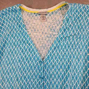 Catherines Cardigan Sweater Women's 4X Teal Lightweight‎ Quatrefoil Short Sleeve